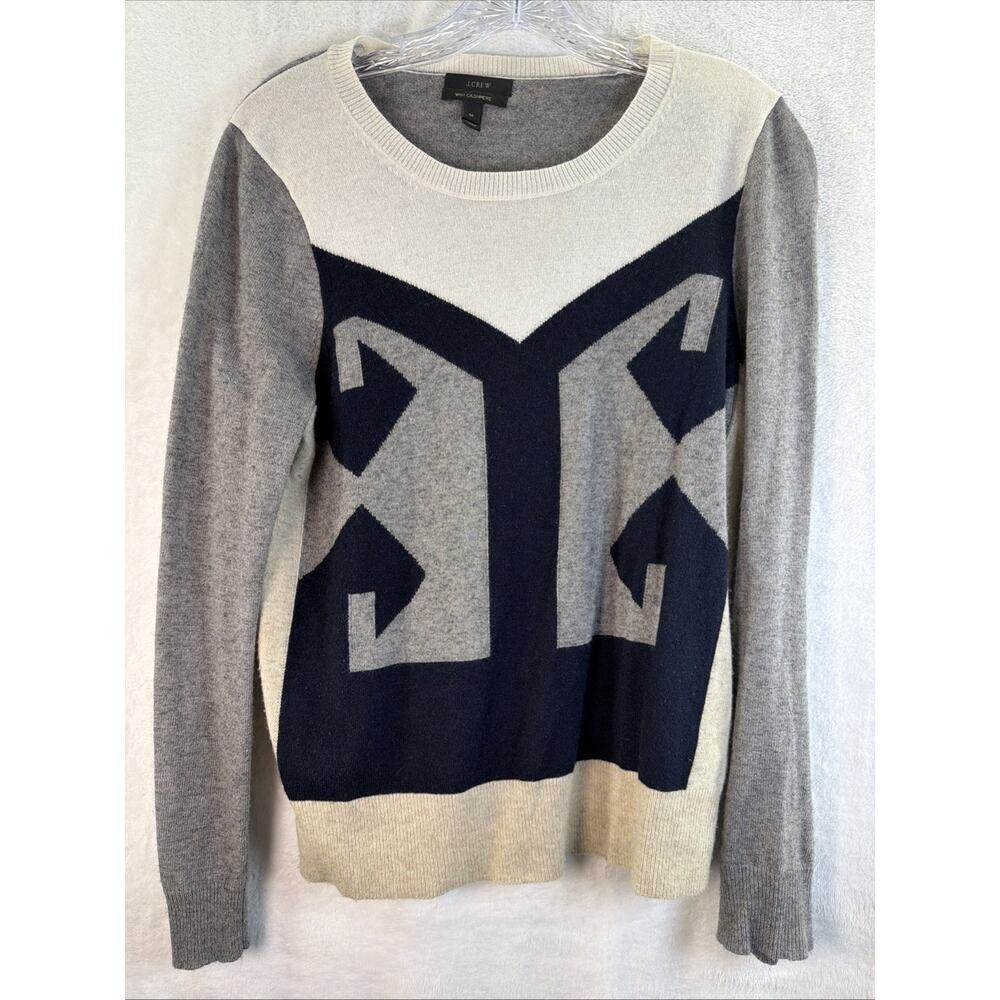 J. Crew Cashmere Medium Sweater Pullover Intarsia Cashmere Wool Gray Blue